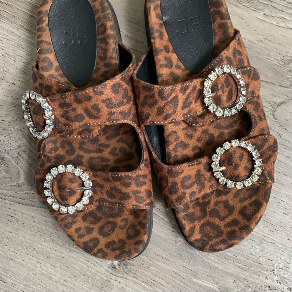 JUST FAB ANIMAL PRINT SLIDES RHINESTONE BROWN - Picture 4 of 8